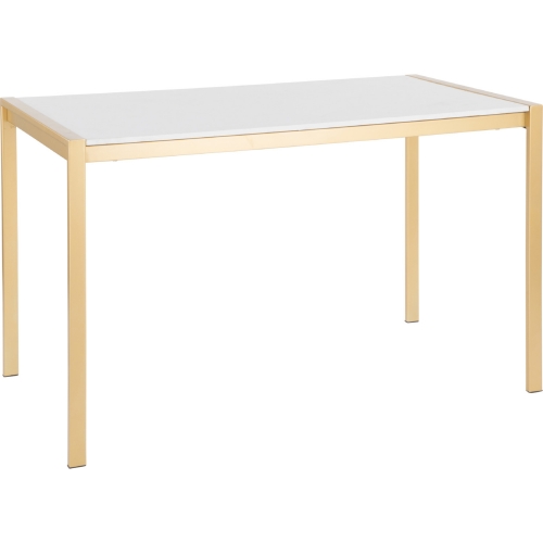 Fuji 50" Dining Table in White Marble & Gold Metal